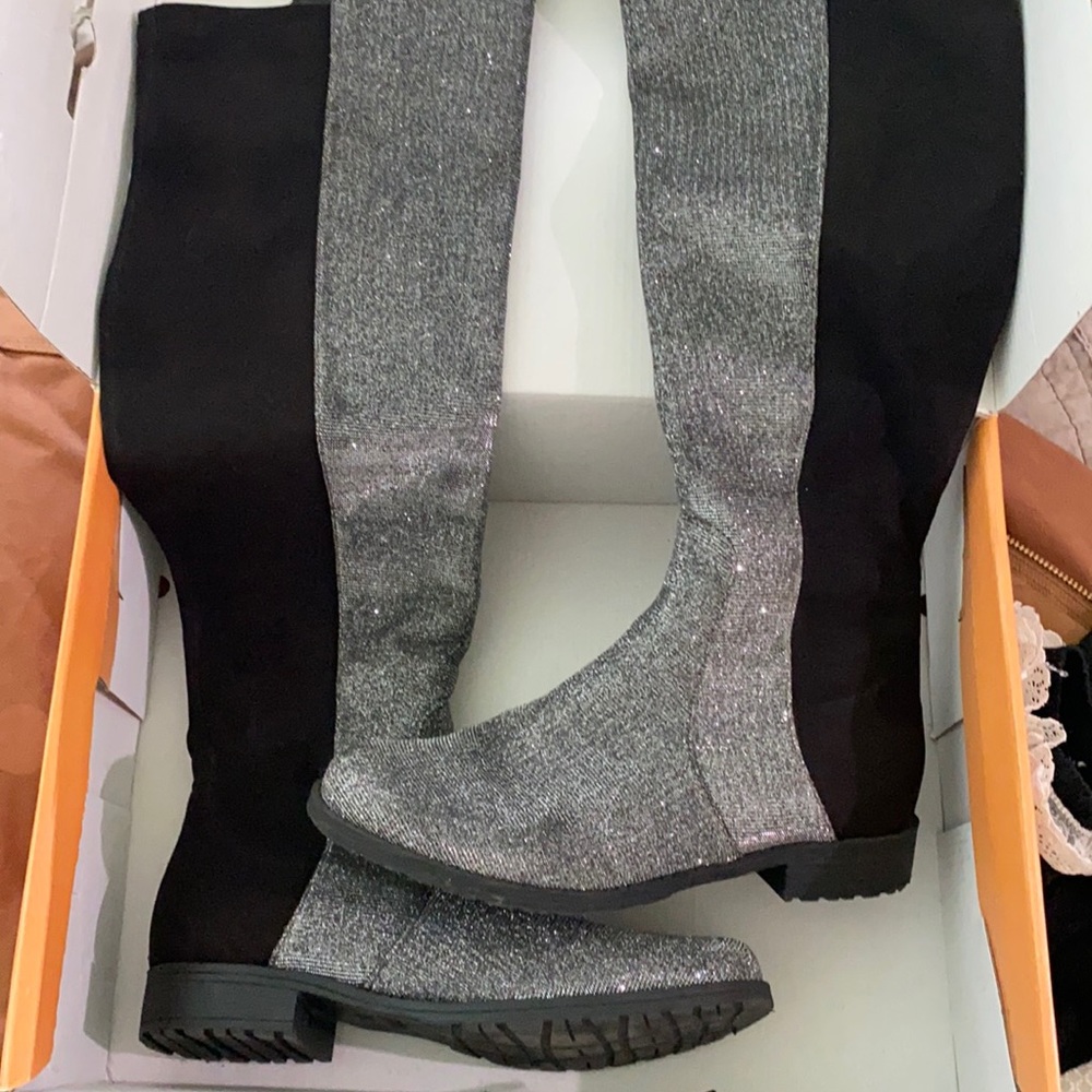 Unisa Silver glitter OTK boots 7.5